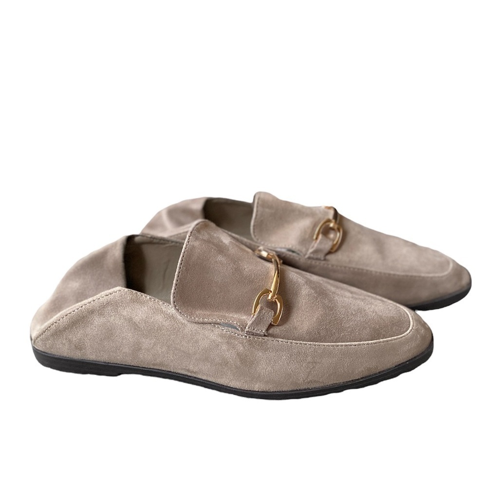 Vintage Havana Beige Suede Slip Gold Hardware Mules/Slides size 6.5